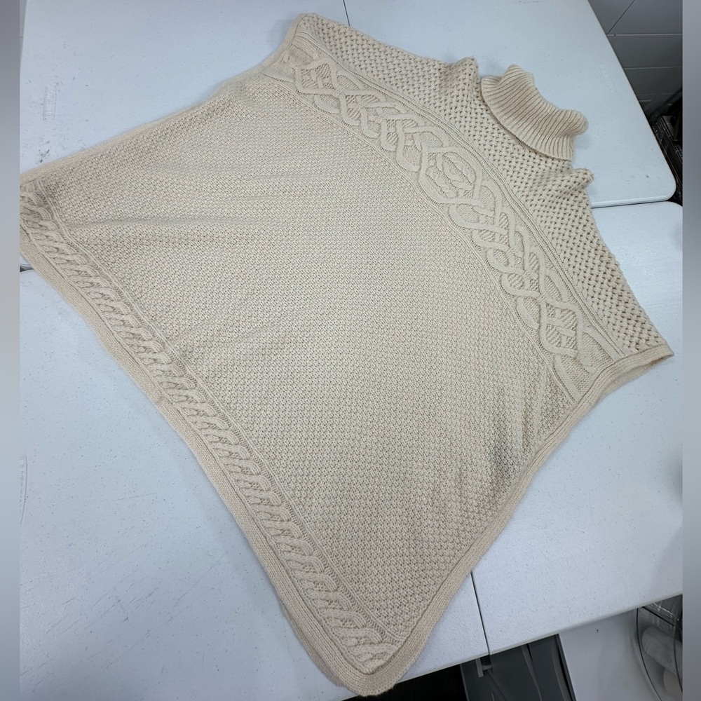 Lauren Ralph Lauren Wool Alpaca Cable Knit Relaxed Poncho Sweater Luxe Heritage - Picture 7 of 12